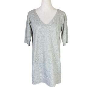 Norma Kamali Gray Pullover V-neck Kangaroo Pocket Sweatshirt Tunic Mini Dress